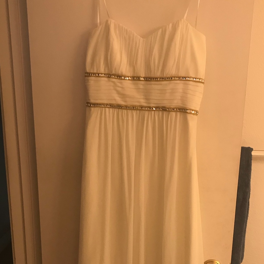 Long white strapless gown